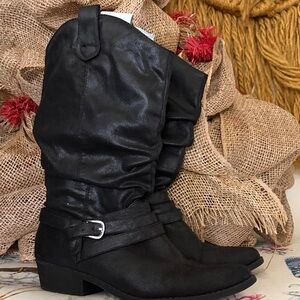 Black Slouchy Faux Leather Boots
